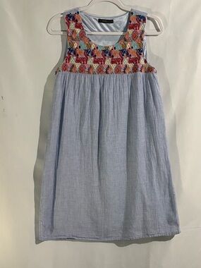 THML Light Blue Sleeveless Dress with Multicolor Embroidered Yoke